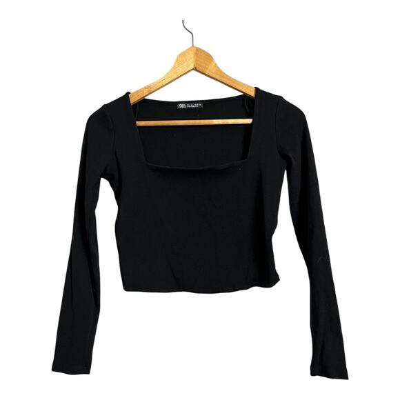 Zara Crop Top Black Ribbed L Large Y2K Style Retro Midriff Basic - Picture 1 of 4